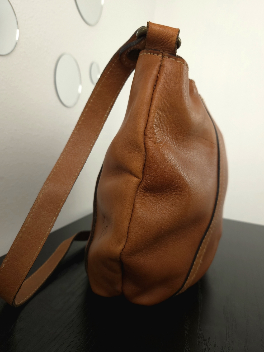 Patricia Nash Riano Tan Italian Leather Hobo Shoulder Bag Distressed Vintage - Picture 5 of 13
